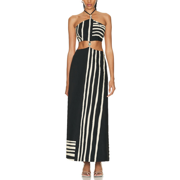 Sir. Linocut 'Beaded' Black Halter Maxi Dress Size S - Picture 1 of 5